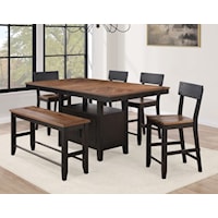 Industrial Farmhouse 6-Piece Counter Height Dining Set with Bench