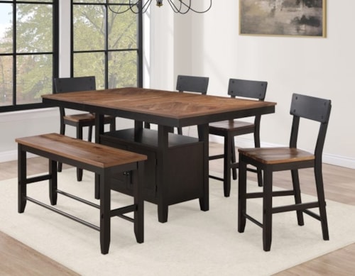 Contemporary Farmhouse 6-Piece Counter Height Dining Set with Bench