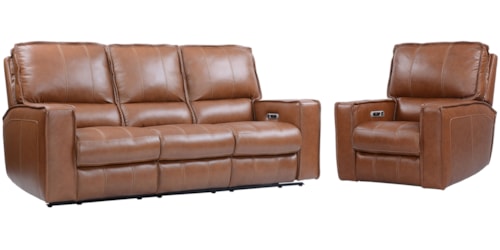 Transitional Power Reclining Sofa and Recliner Set with Power Headrests
