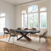 Transitional 7 Piece Extendable Dining Set with Brown Fabric Chairs