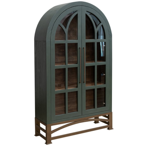 Transitional Vintage Arched Cabinet with 2 Glass Doors