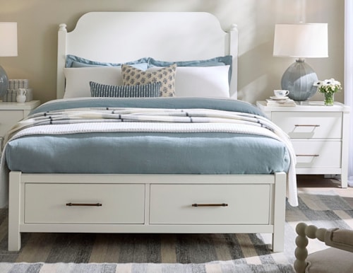 Transitional Queen Poster Bed with Footboard Storage