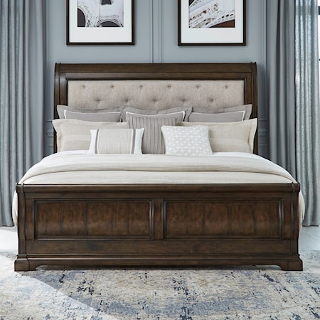 Transitional Queen Upholstered Sleigh Bed