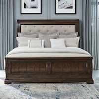 Transitional Queen Upholstered Sleigh Bed