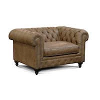 Transitional Leather Accent Chair with Nailhead trim and Button Tufting