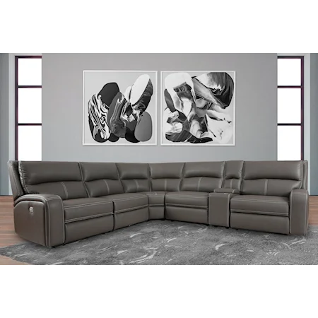  6 Piece Modular Power Reclining Sectional with Power Headrests and Entertainment Console