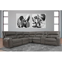  6 Piece Modular Power Reclining Sectional with Power Headrests and Entertainment Console