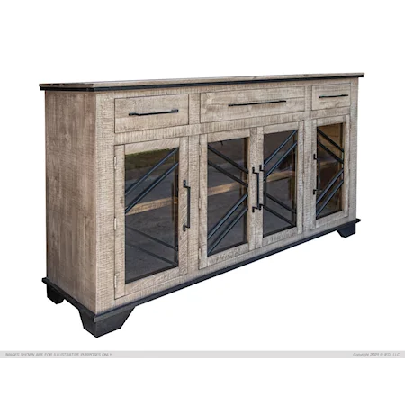 Rustic 4-Door Console Table with Shelving