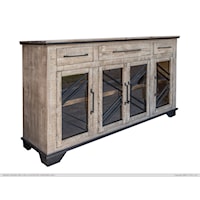 Rustic 4-Door Console Table with Shelving
