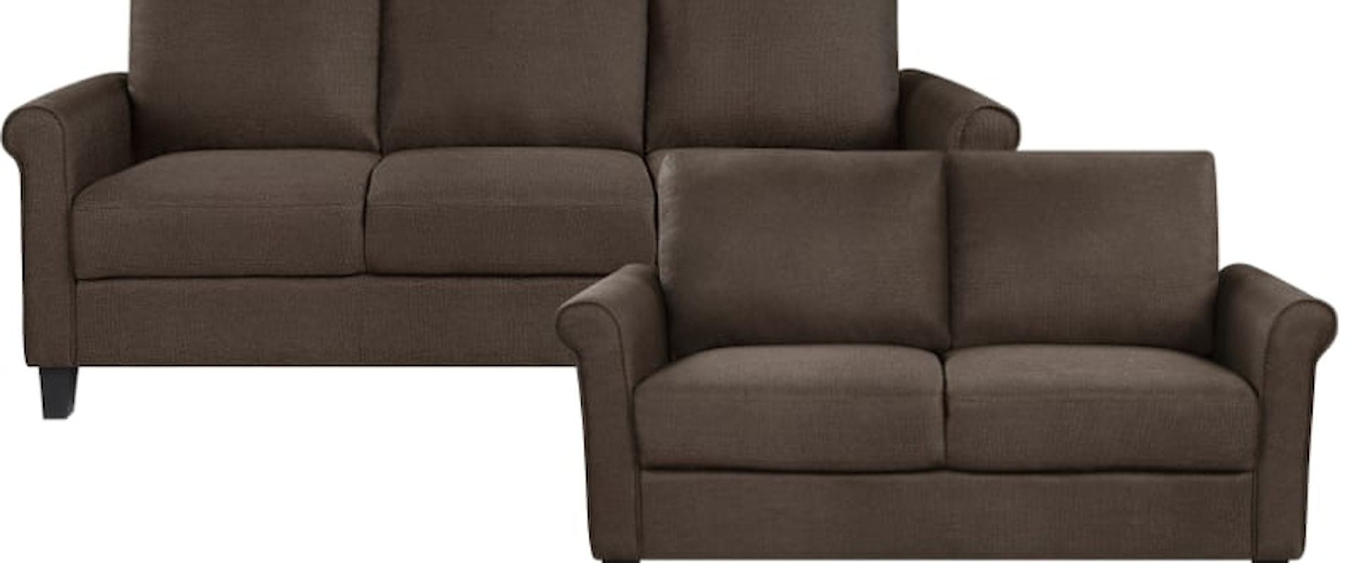 Transitional 2-Piece Living Room Set with Rolled Arms