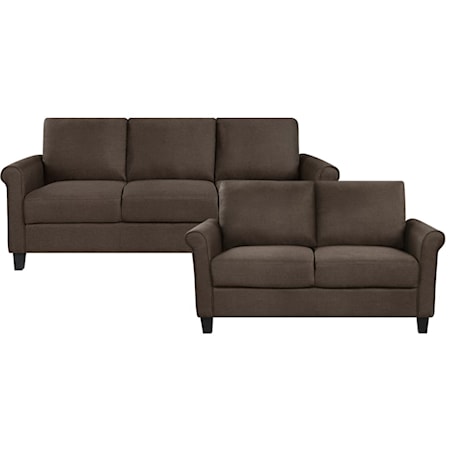 Transitional 2-Piece Living Room Set with Rolled Arms