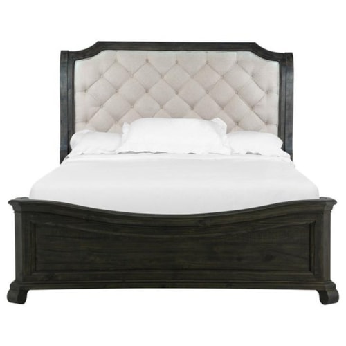 Traditional King Sleigh Bed with Tufted Headboard