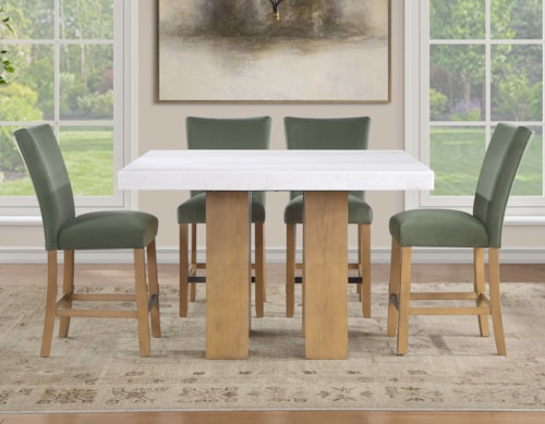 Contemporary 5-pc. Marble-Top Counter Set with Upholstered Chairs