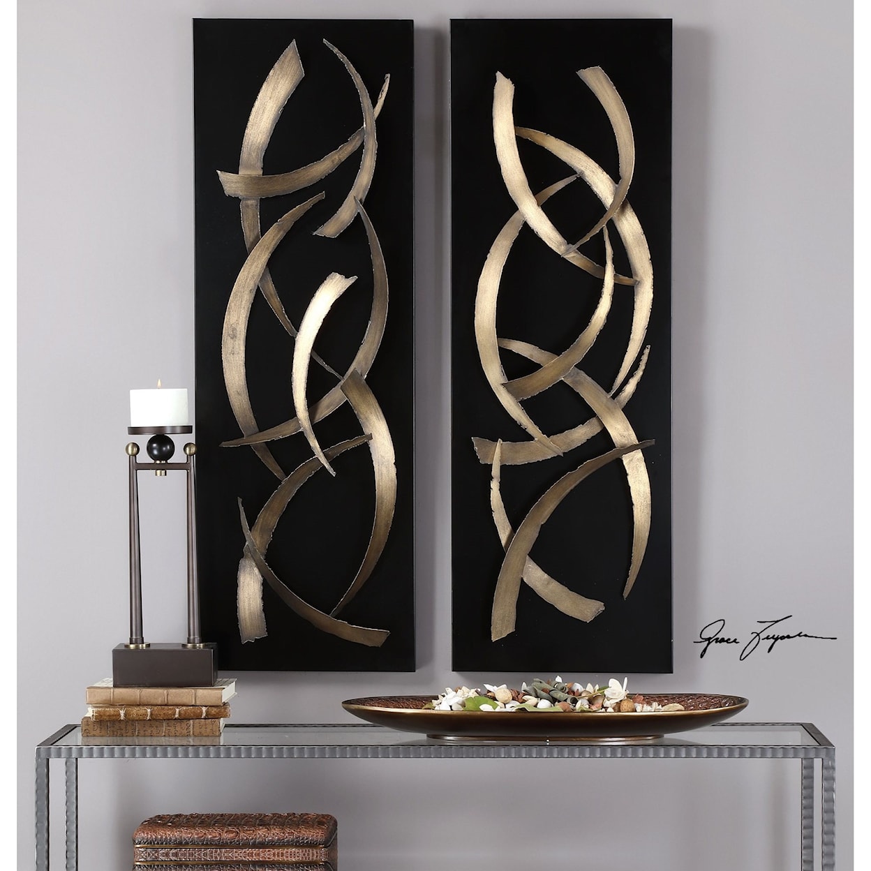 Uttermost Alternative Wall Decor Brushstrokes Metal Wall Art, S/2