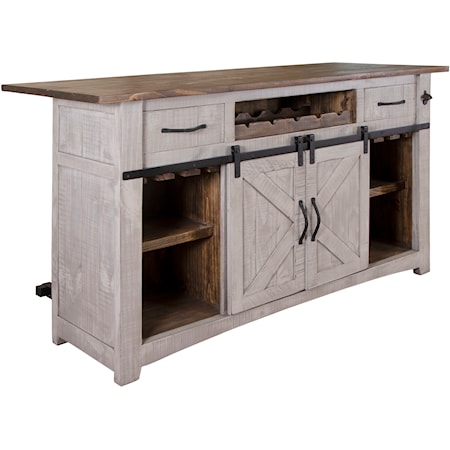 Farmhouse Solid Wood Bar with Wine Rack