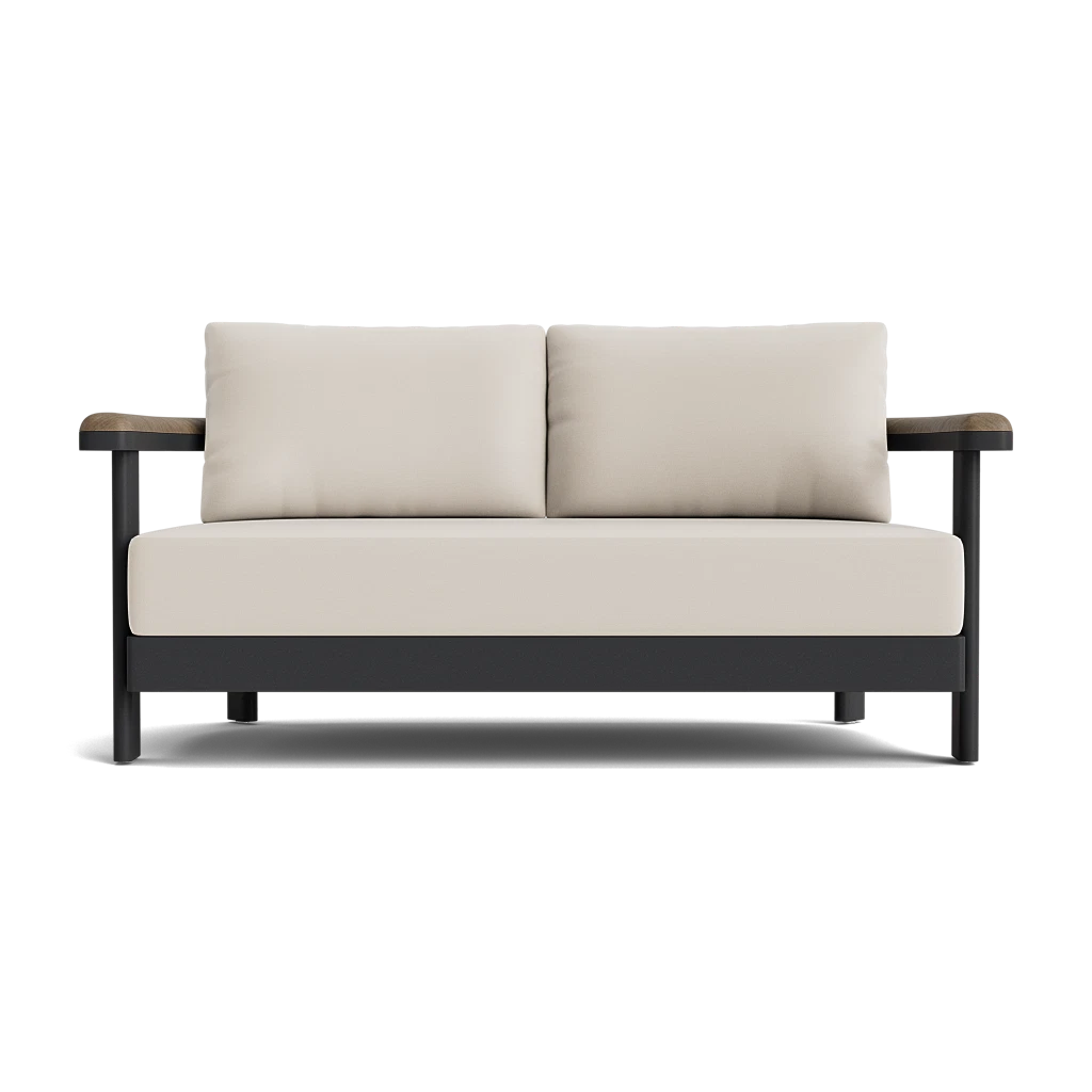 Cushioned Aluminum Loveseat w/Teak Arms