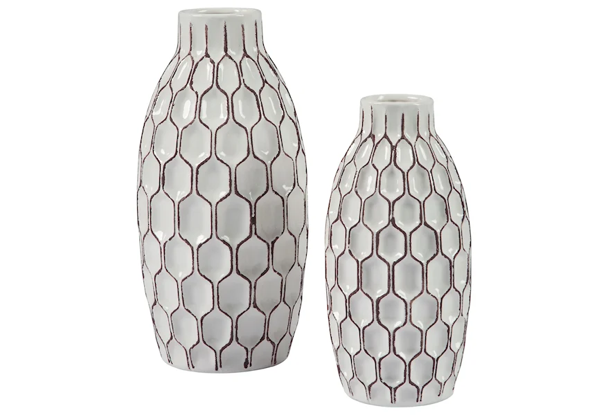 Accents 2-Piece Dionna White Vase Set by Benchcraft at Virginia Furniture Market