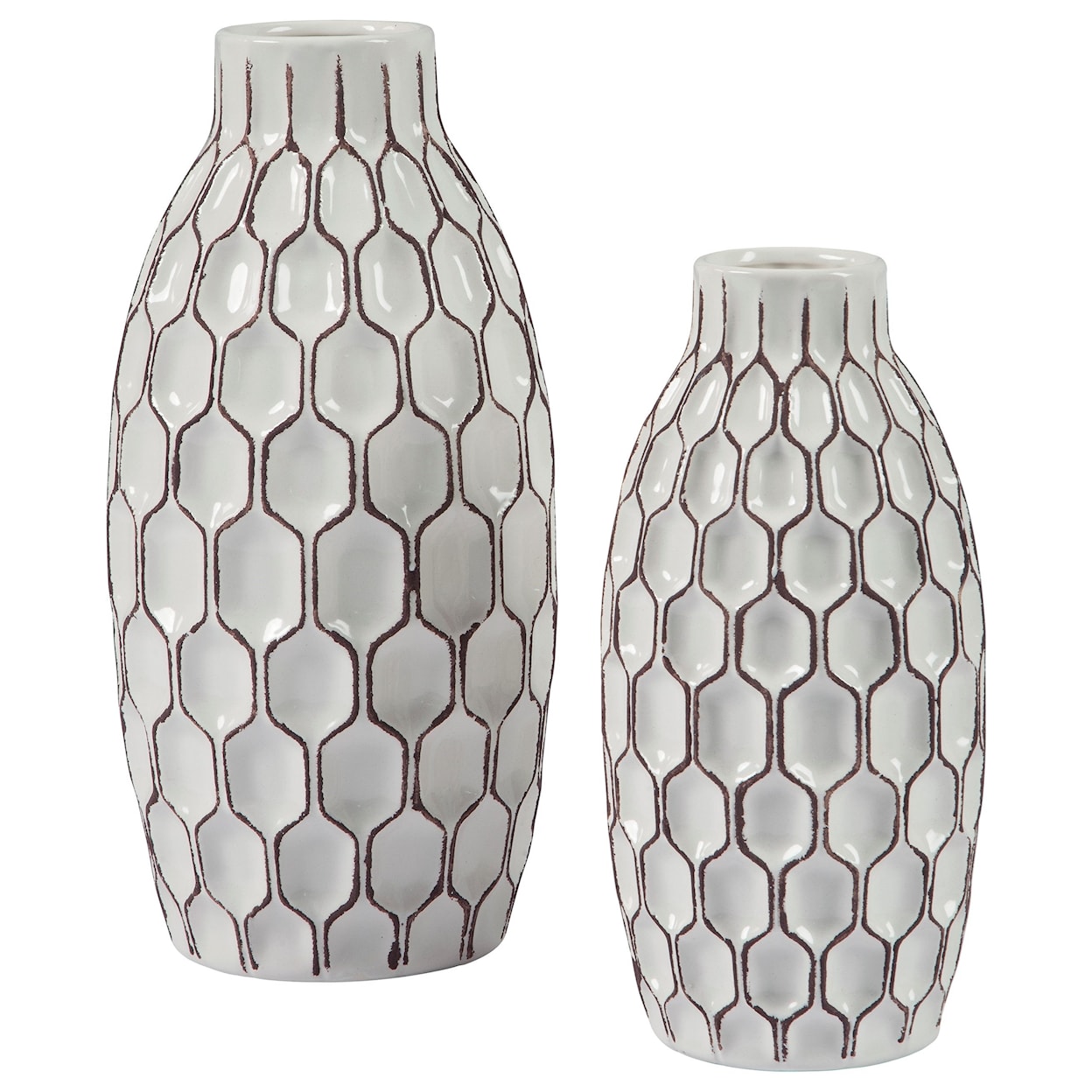 Signature Design by Ashley Accents 2-Piece Dionna White Vase Set