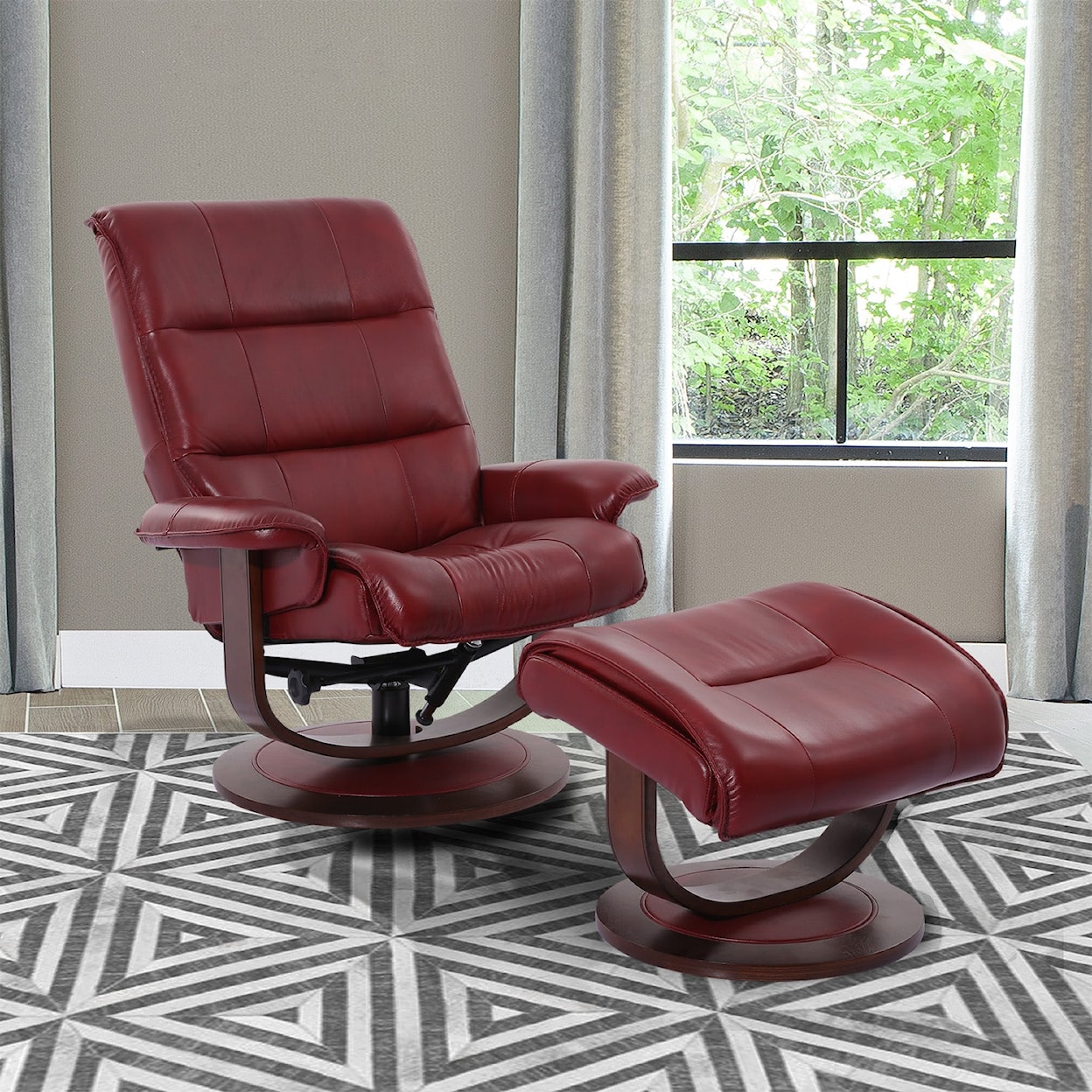 Paramount Living Knight - Rouge Reclining Swivel Chair and Ottoman