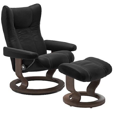 Small Reclining Chair and Ottoman with Classic Base