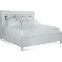 Transitional King Upholstered Panel Bed with Fabric Insert