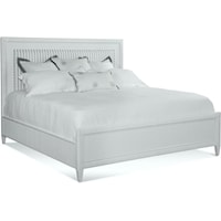 Transitional Queen Upholstered Panel Bed with Fabric Insert