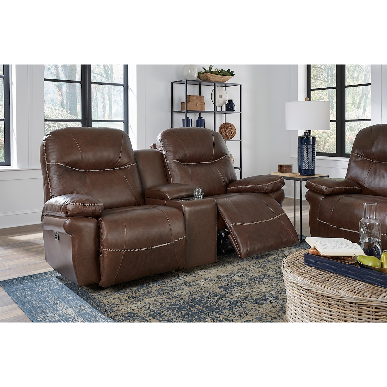 Best Home Furnishings Leya Power Reclining Rocker Loveseat with Console