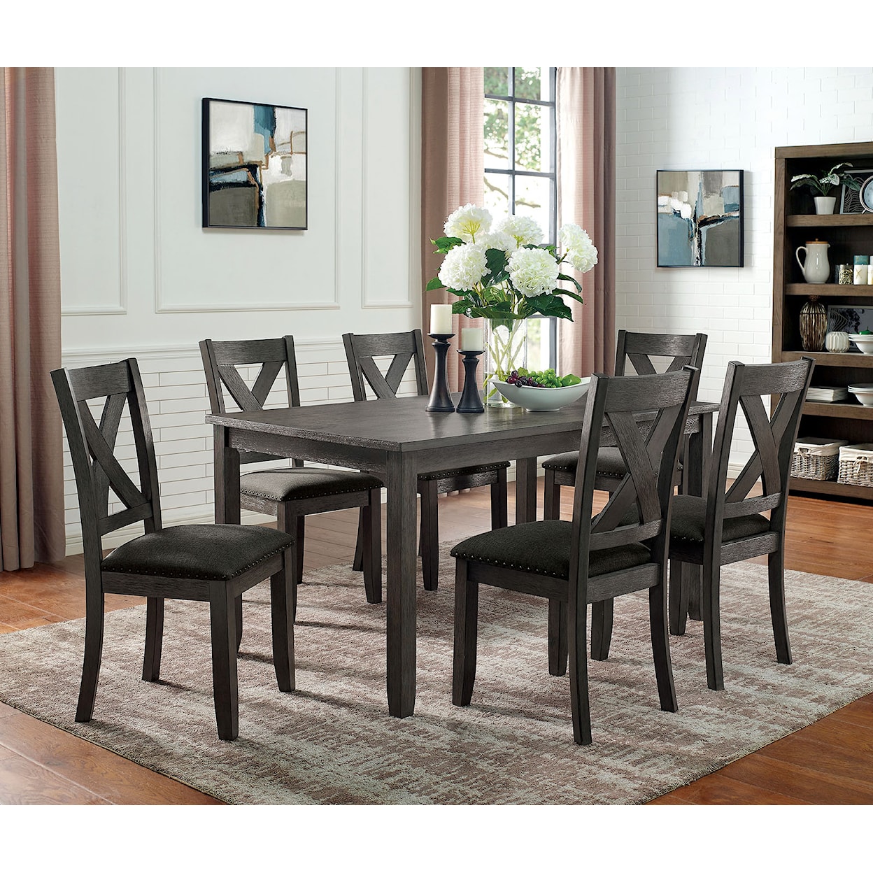 Furniture of America Cilgerran 7-Piece Dining Table Set