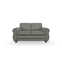 Casual Leather Loveseat with Nailhead Trim