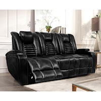 Contemporary Dual Power Reclining Sofa with Power Headrests, Drop-Down Table, USB Ports and Outlets