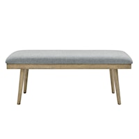Mid-Century Modern Gray Polyester Upholstered Dining Bench
