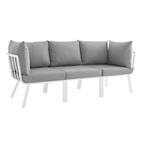 Riverside Coastal 3 Piece Outdoor Patio Aluminum Sectional Sofa Set - White/Gray