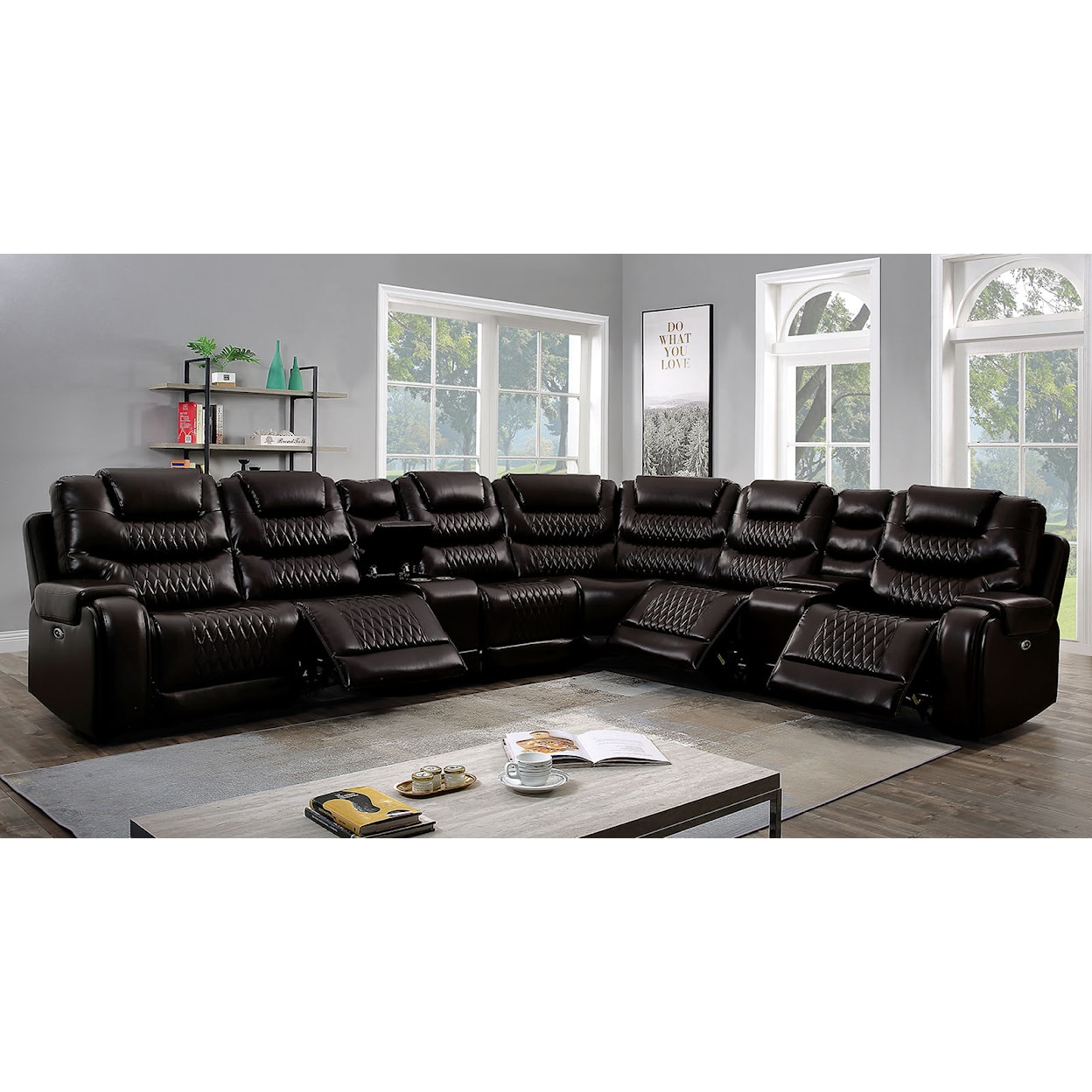 Furniture of America Mariah Upholstery Power Sectional + Power Recliner