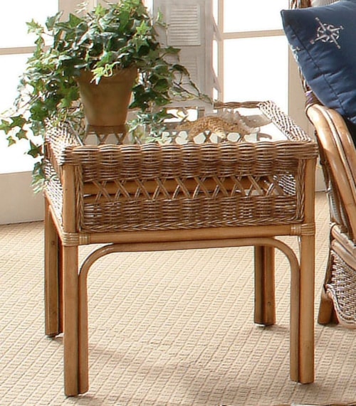 Coastal End Table with Glass Top