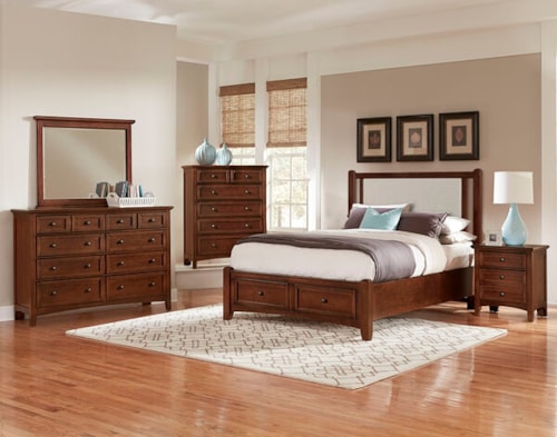 Transitional 5-Piece Grey Upholstered Full Bedroom Set with Footboard Storage