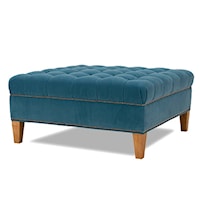 Square Ottoman with Tapered Wood Legs