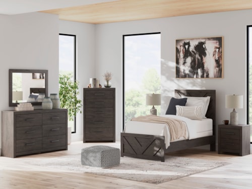 4pc Twin Panel Bed, Dresser, Mirror & Nightstand 