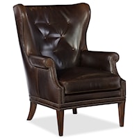 Traditional Leather Wing Club Chair with Nail-Head Trim