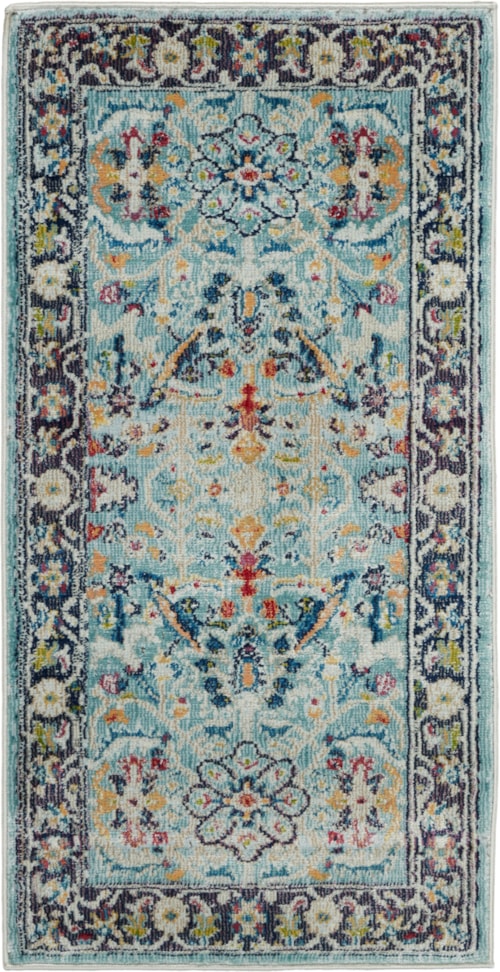2' x 4' Teal/Multicolor Rectangle Rug