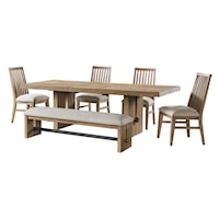 Mid-Century Modern 6-Piece Trestle Dining Set with Bench