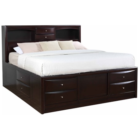 Wood Cal King Storage Bookcase Bed
