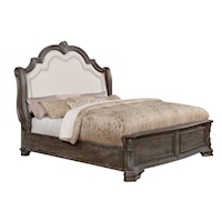 King Panel Bed with Upholstered Headboard and Nailhead Trim