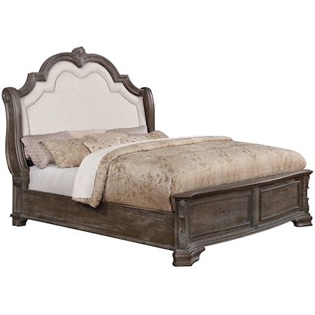 California King Panel Bed with Upholstered Headboard and Nailhead Trim