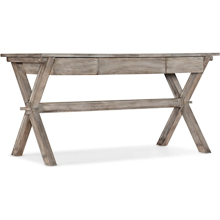 Farmhouse 60 inch Writing Desk with Rustic Finish and Drop Front Keyboard Drawer