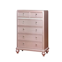 Transitional 5 Drawer Chest with Felt-Lined Top Drawers and Mirror Trim