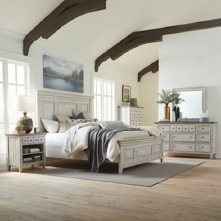 Farmhouse 5-Piece King Panel Bedroom Group with Charging Station