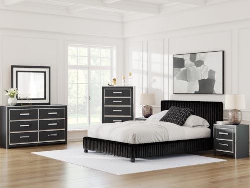 Queen Upholstered Bed, Dresser, Mirror And Nightstand