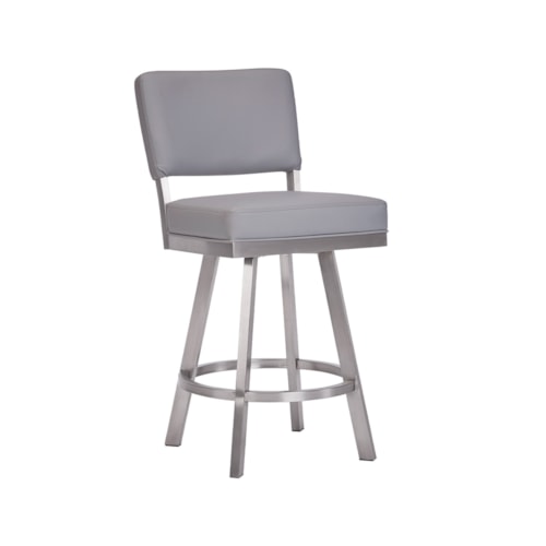 Miami Angled Swivel With Back, No Arms Brush Stainless Steel Counter Stool With Welt