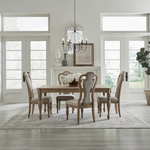Traditional 5-Piece Rectangular Table Set with Upholstered Side Chairs
