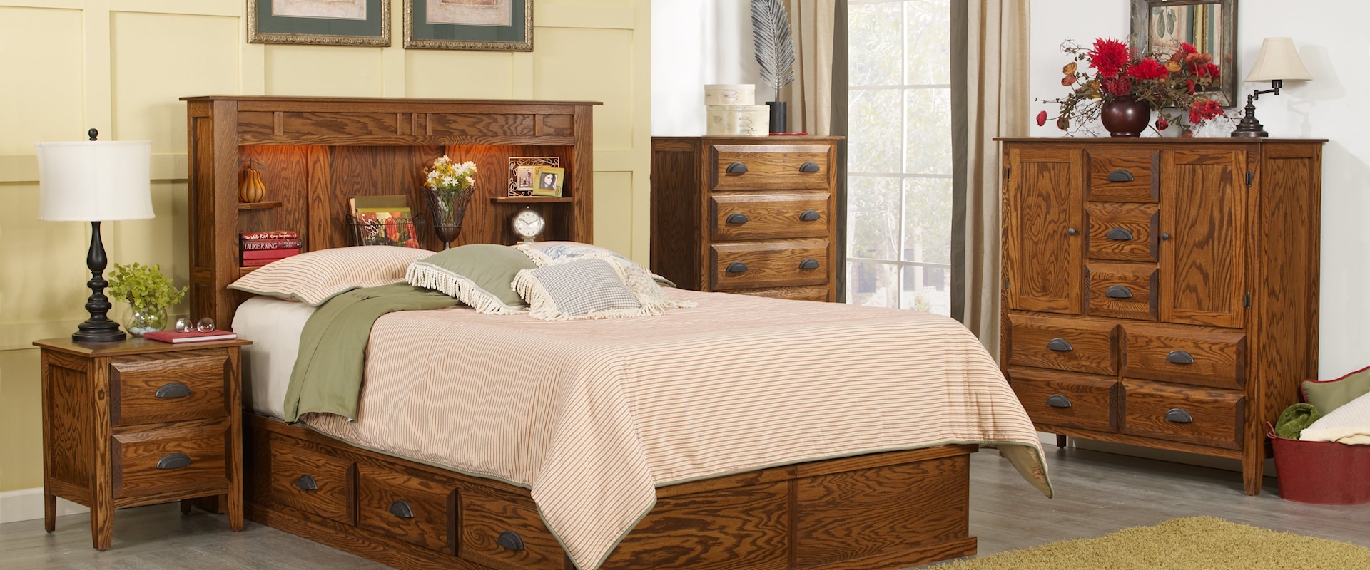 Summit Transitional 4-Piece Queen Bookshelf Bed Bedroom Set